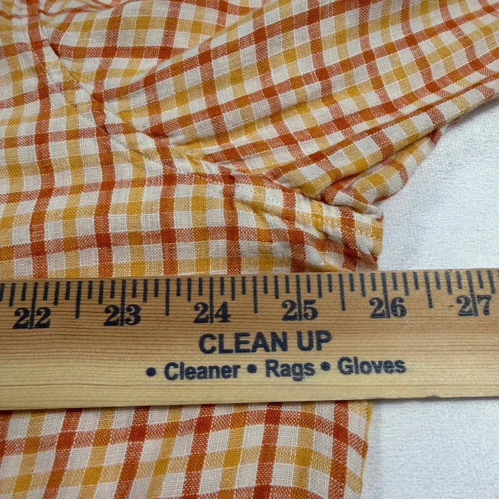 Banana Republic Classic Men's XL Orange White‎ Check 100% Linen Shirt